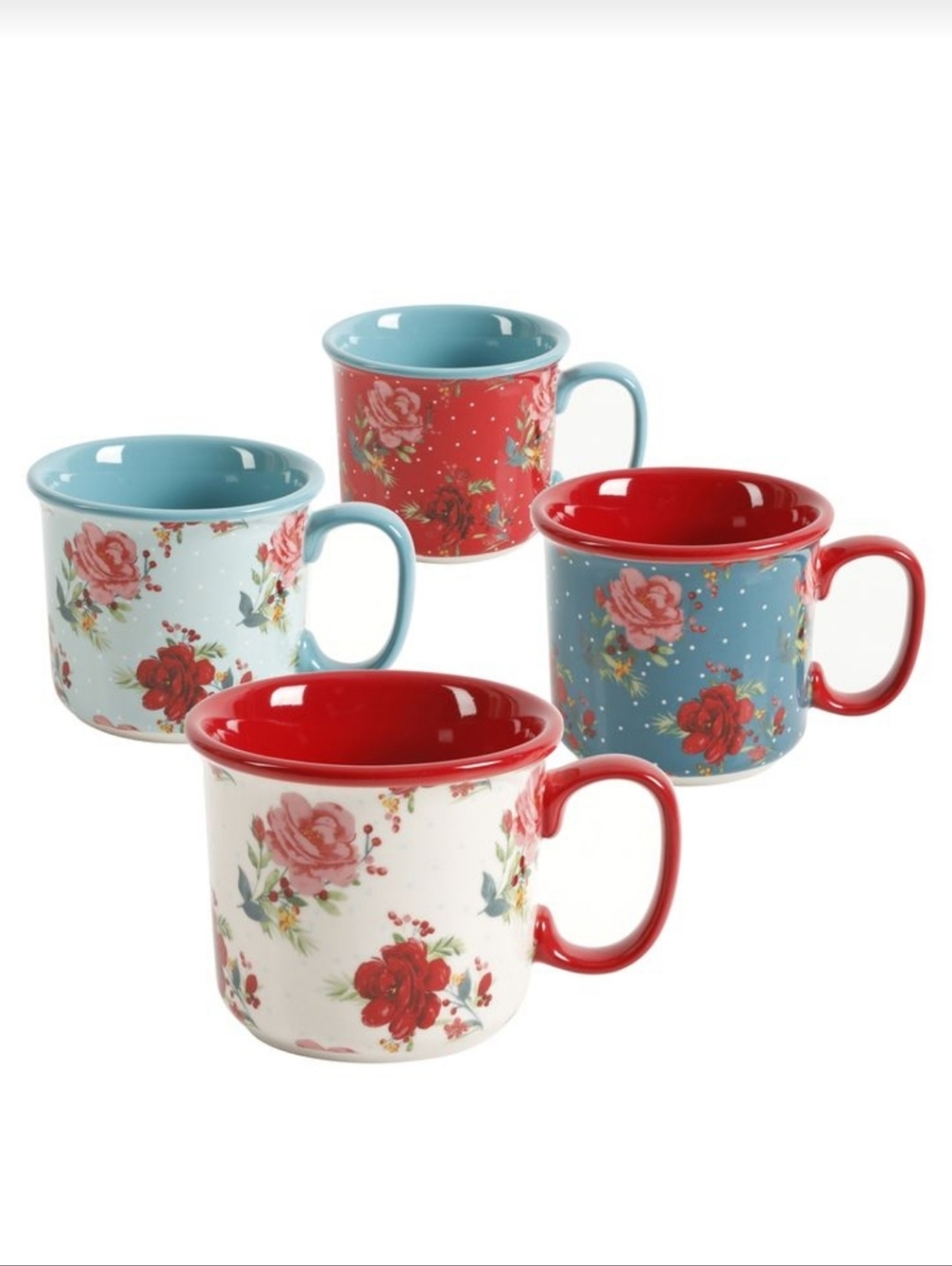 Rare Hard To Find The Pioneer Woman  Cheerful Rose Toss Camper Mug Set